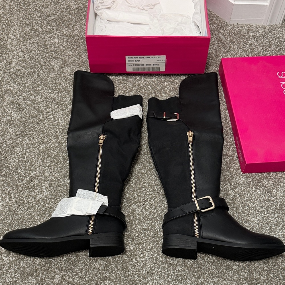 Shoe Dazzle Girls Stylish Black Knee-High Boots